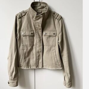 Primark Beige/Light Khaki Crop Denim Jacket L (10/12)